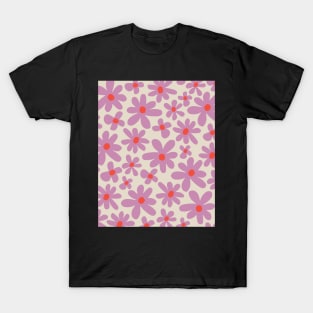 Abstract flowers pattern 80s pink red T-Shirt